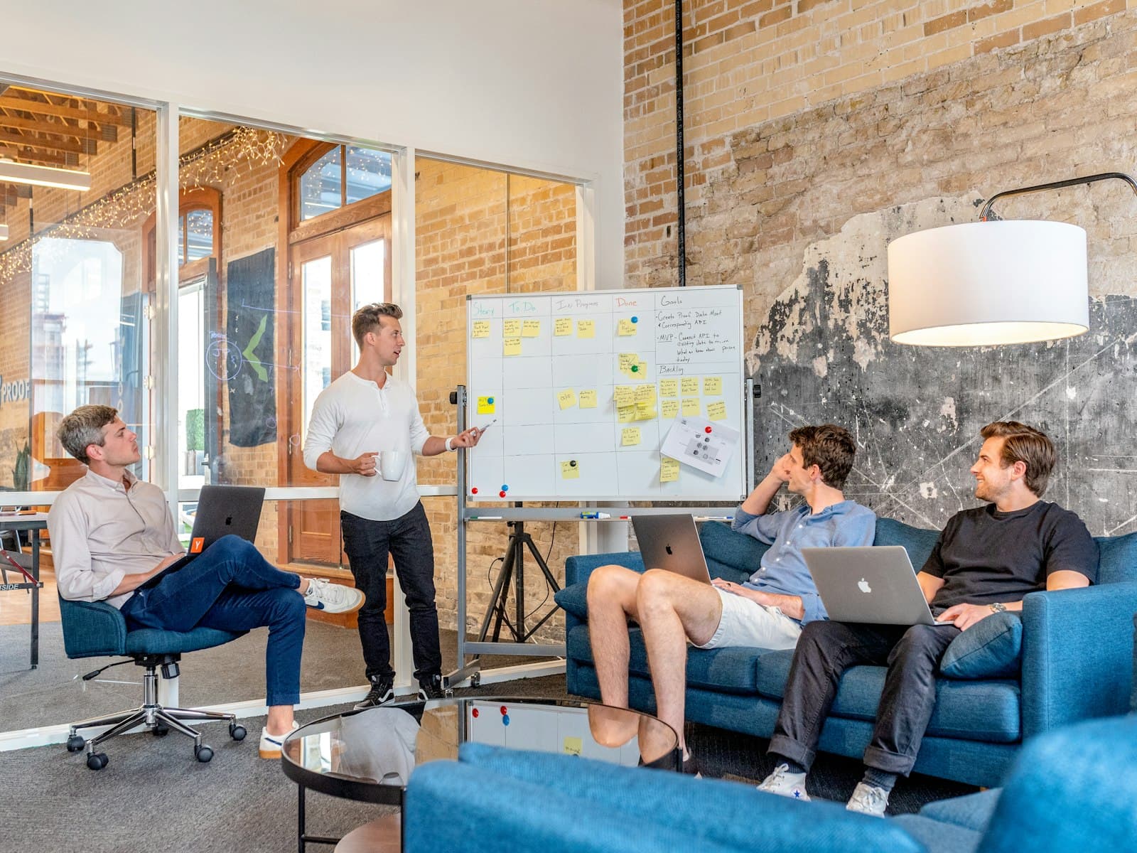 A team planning work on a whiteboard